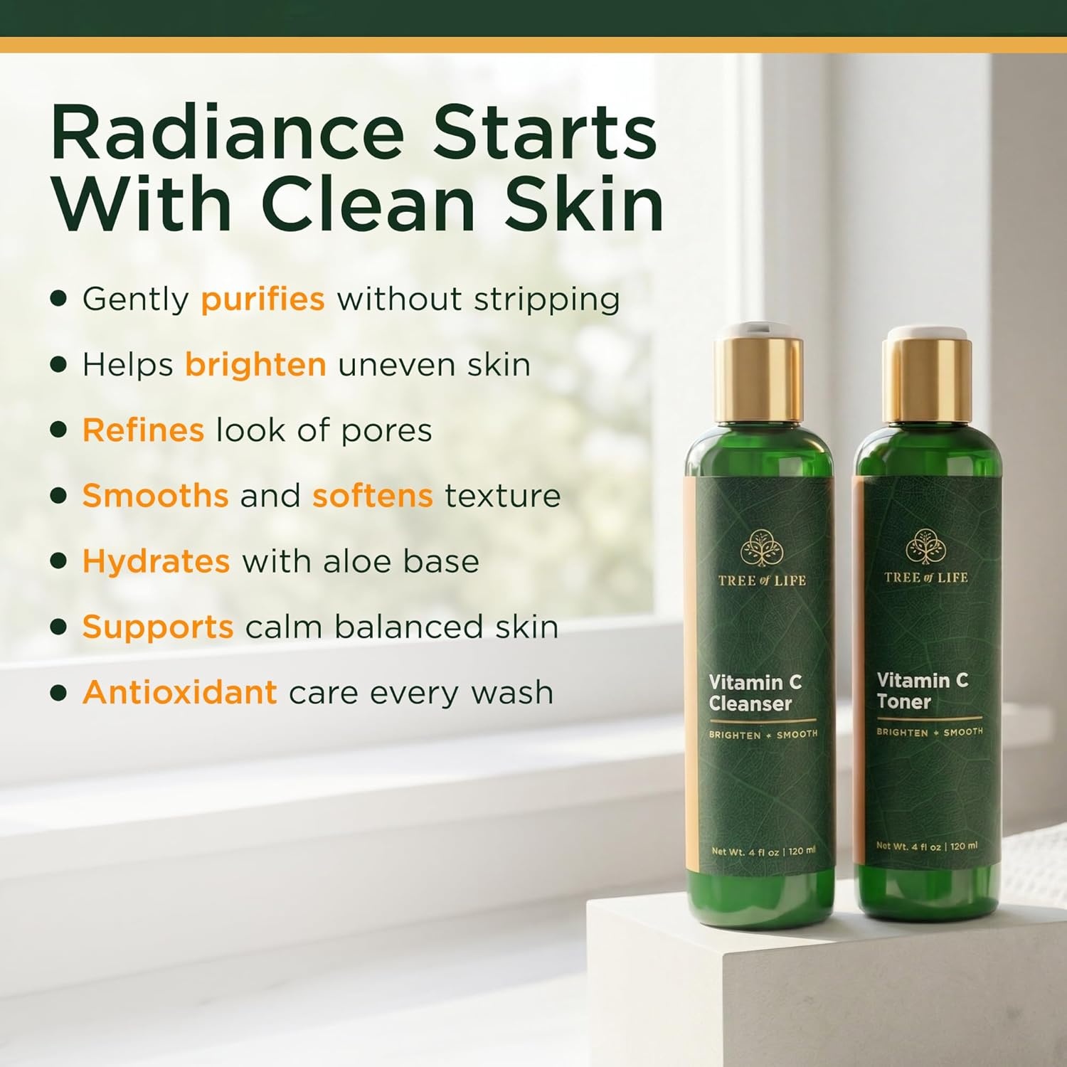 image:imageVitamin C Brightening Face Care Minimizing Pores amp Facial Cleanser for Gentle Deep Cleaning with Organic Aloe Clean DermatologistTested Skin Care Cleanser 4 Fl OzToner Cleanser 2 X 4 Fl Oz