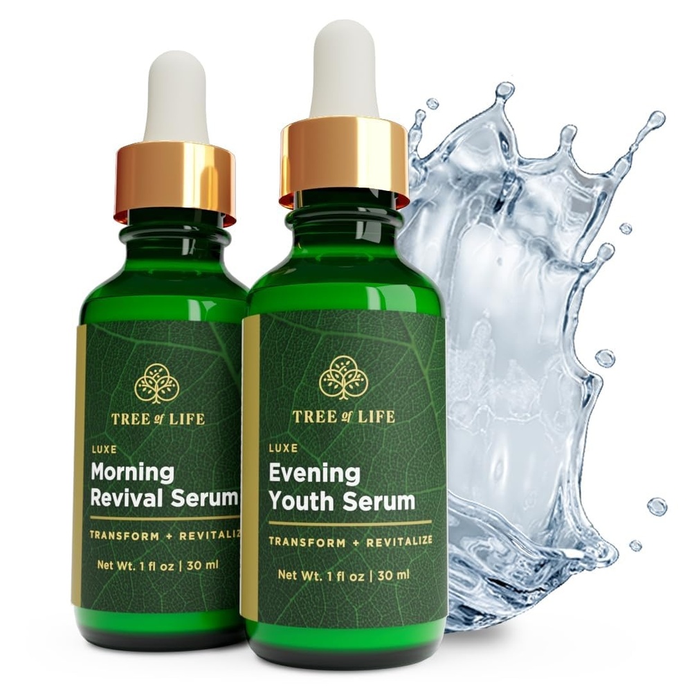 image:imageTree of Life Facial Serum for Face Skin Care Face Serums Hydrating Skin Care Duo Serums Smooth Dry amp Sensitive Skins Luxe Morning and Evening Youth 2 x 1ozMorning Evening